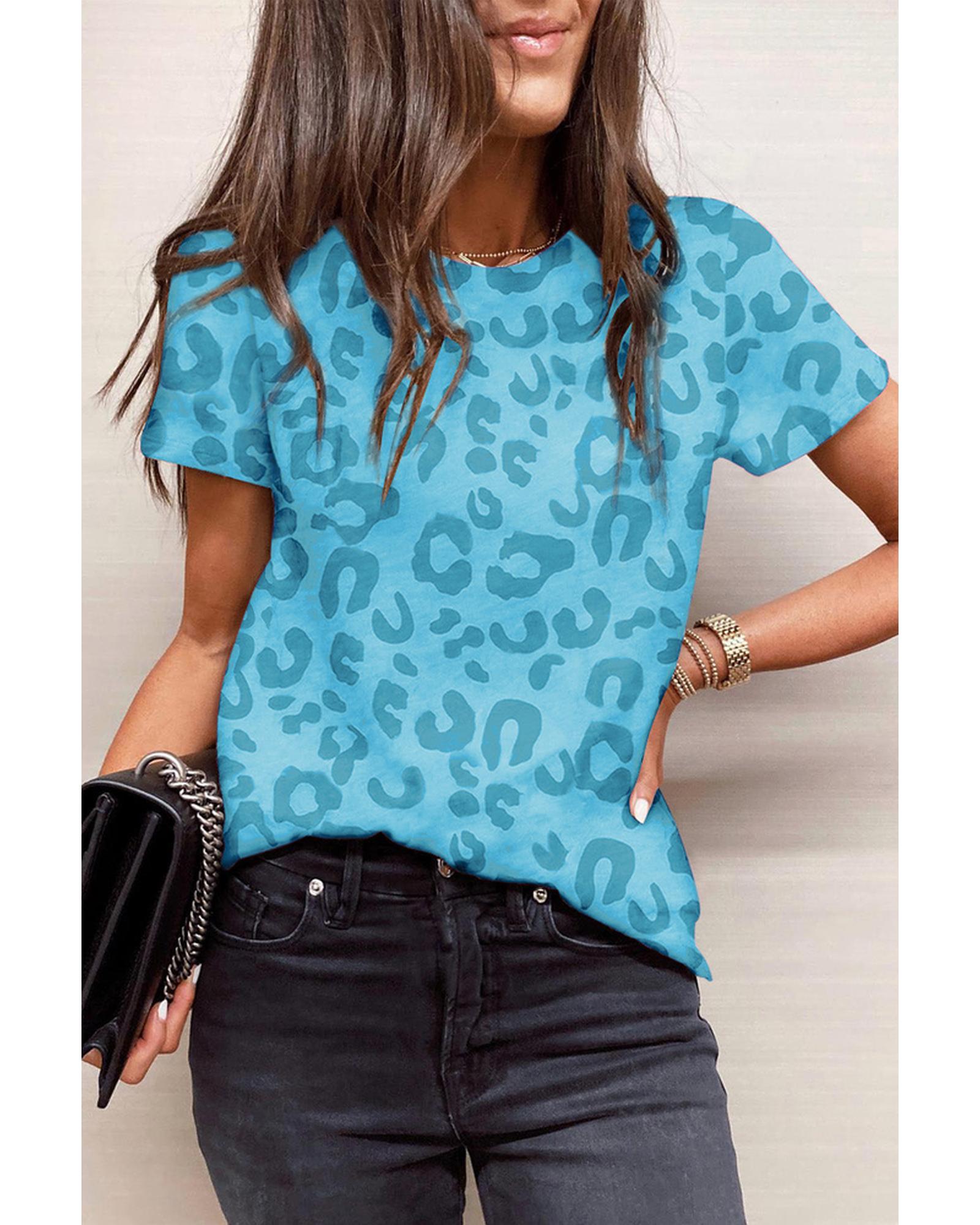 Azura Exchange Leopard Print Crew Neck T Shirt - M